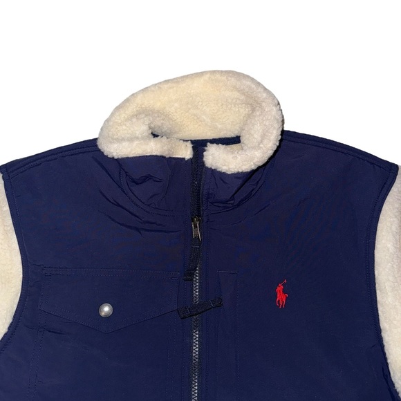 Polo Ralph Lauren Full Zip Sherpa Jacket In Cream & Navy Blue - Picture 3 of 8